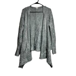 Hem & Thread Grey Fuzzy Cardigan Open Front Waterfall Style M L